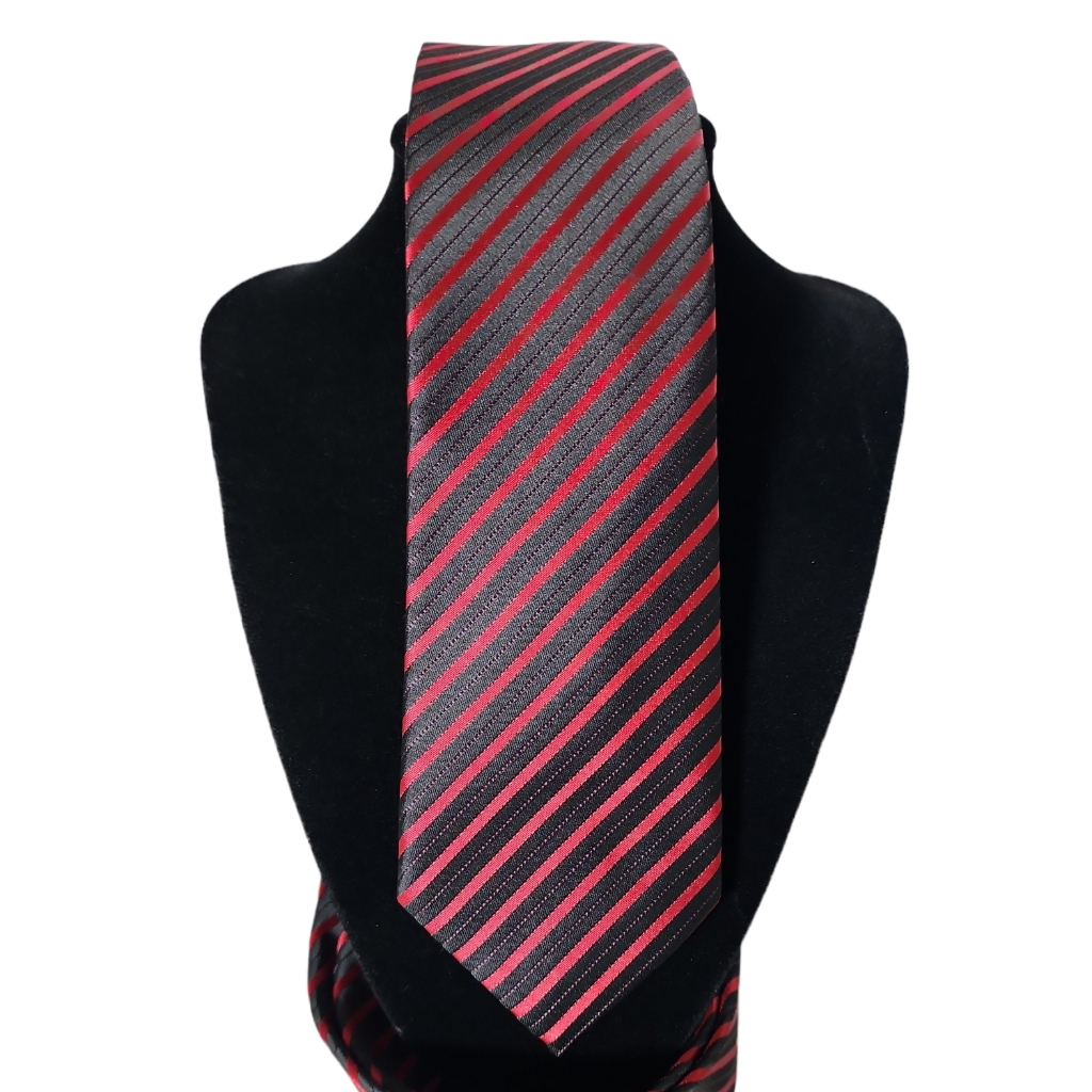 Alfani Red Black Stripe Skinny Necktie